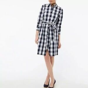 J. Crew dress in navy blue and white check plaid gingham. Size 4.